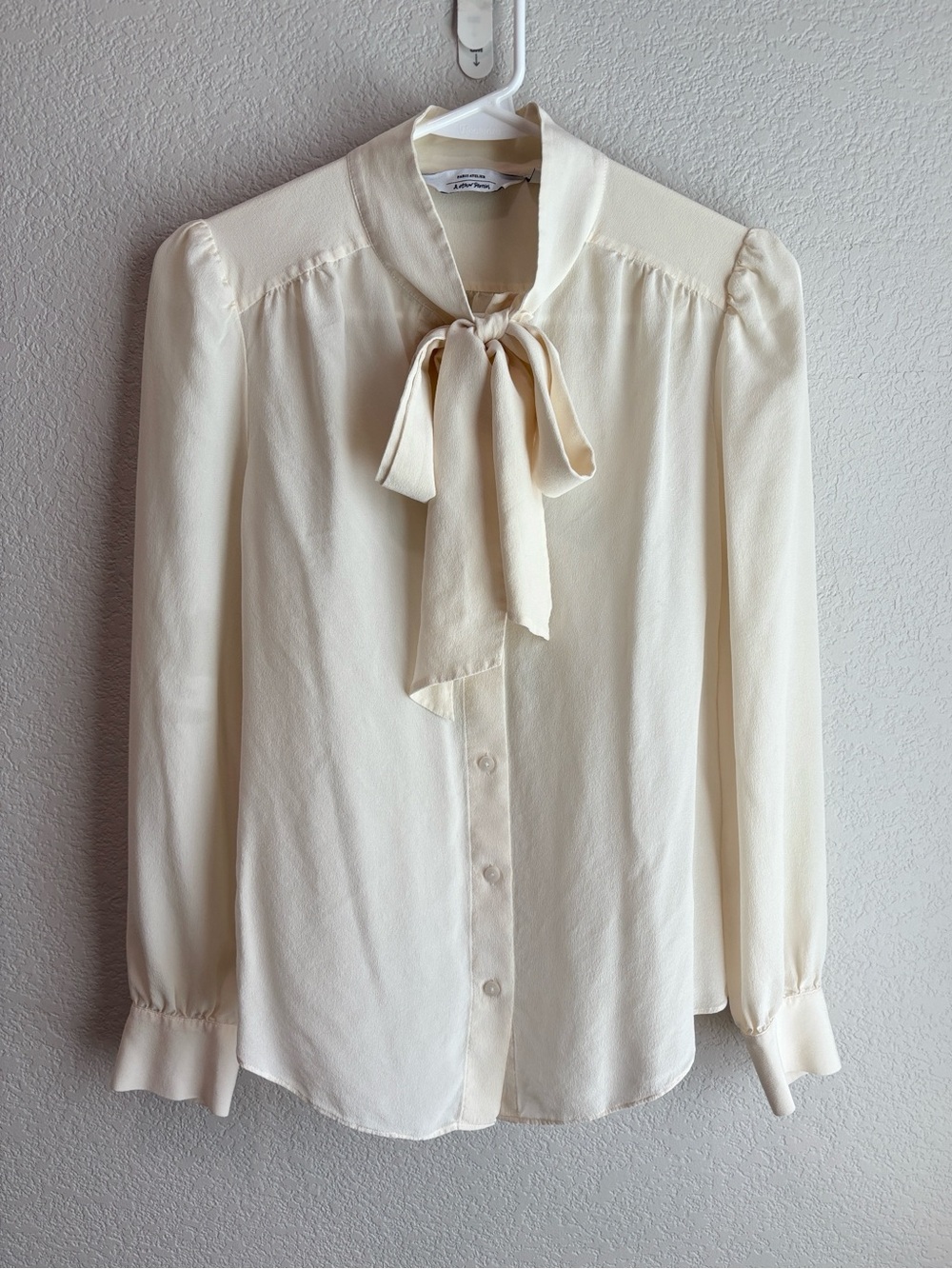 & Other Stories Paris Atelier Silk Cream Tie Neck Bow Blouse Shirt Size 0 XS